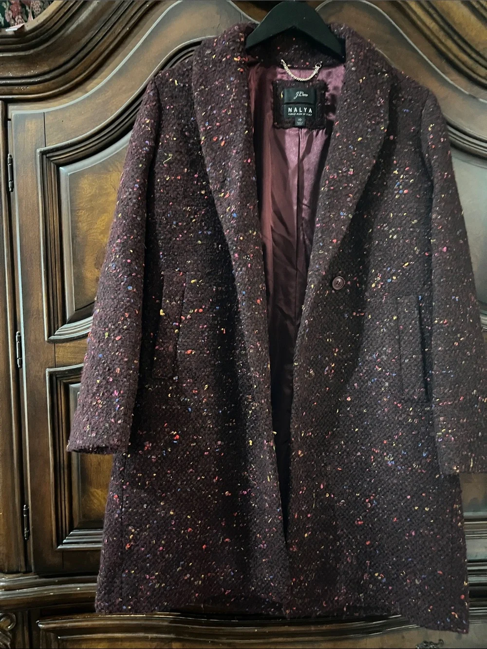 J. Crew Plum Tweed Pea Coat with Multicolor Flecks - Picture 3 of 4